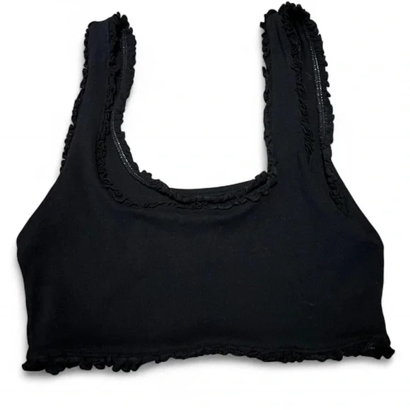 Zara Black Ruffle Trim Cropped Tank Size L - Picture 3 of 3